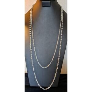 Sarah Cov Vintage Double Layer Silver Tone Textured Chain Necklace